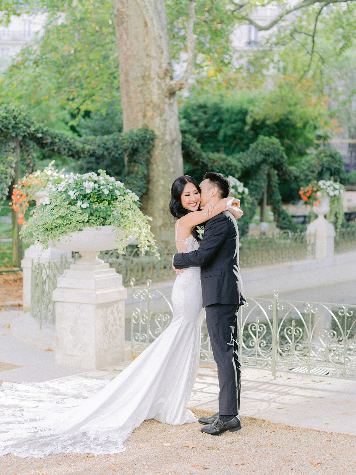 Couple hugging with a smile 